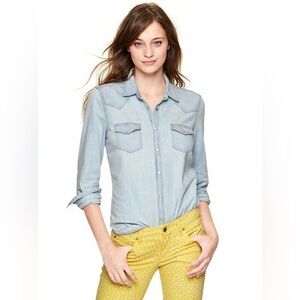 Gap 1969 Bleached Western Pearl Snap Denim Shirt, Size S
